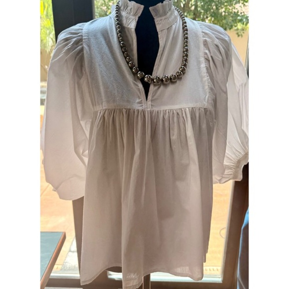 Never A Wallflower White Cotton Puff Sleeve Babydoll Blouse NWT S Oversized